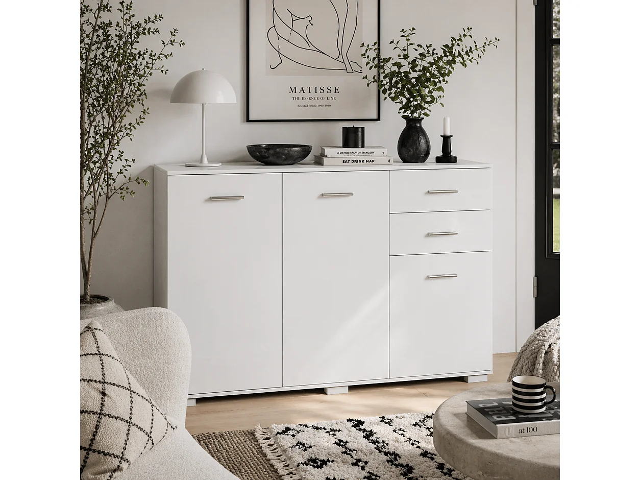 Fini Refa White Sideboard Modern 2 Drawers 3 Doors 106x35x76cm
