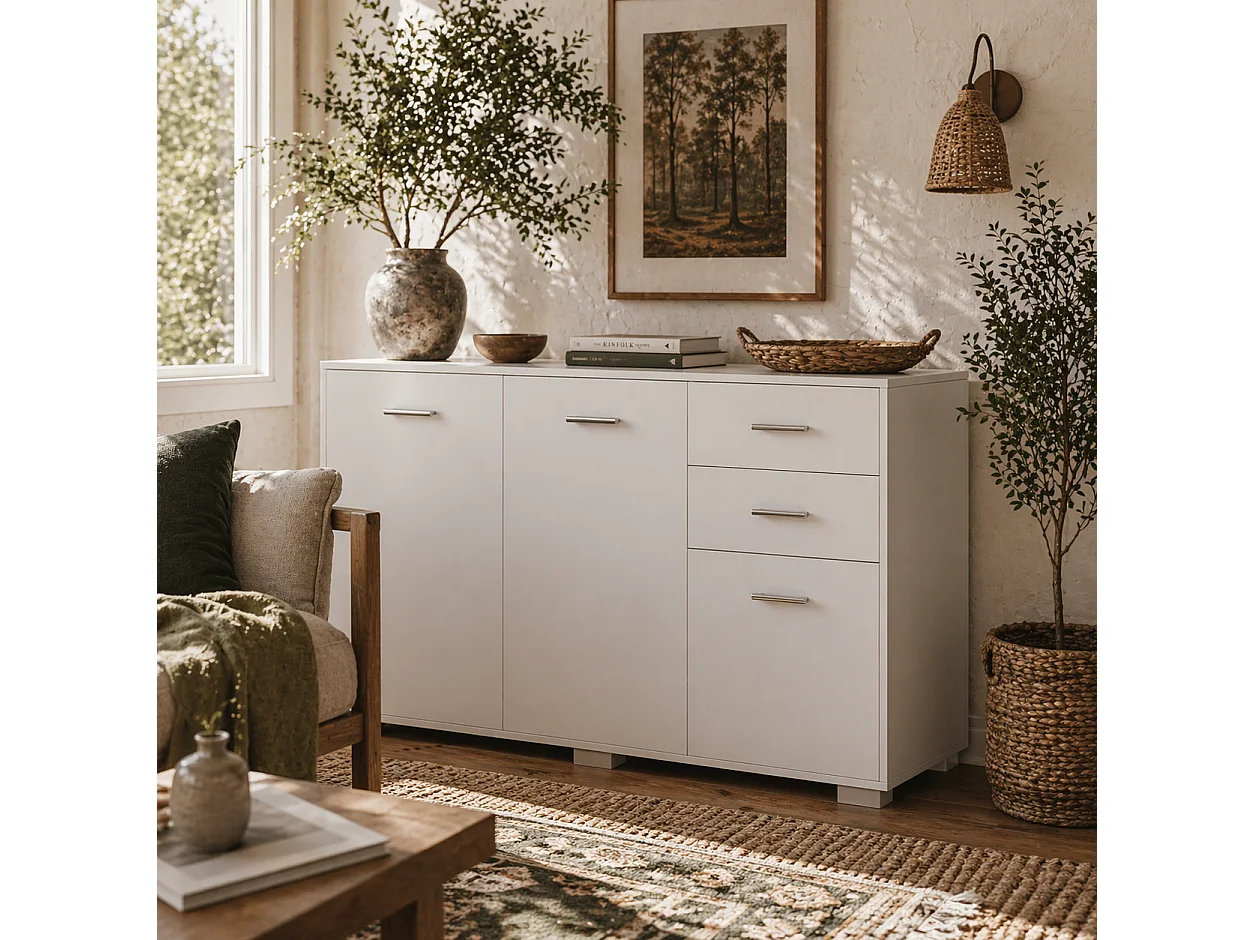 Fini Refa White Sideboard Modern 2 Drawers 3 Doors 106x35x76cm