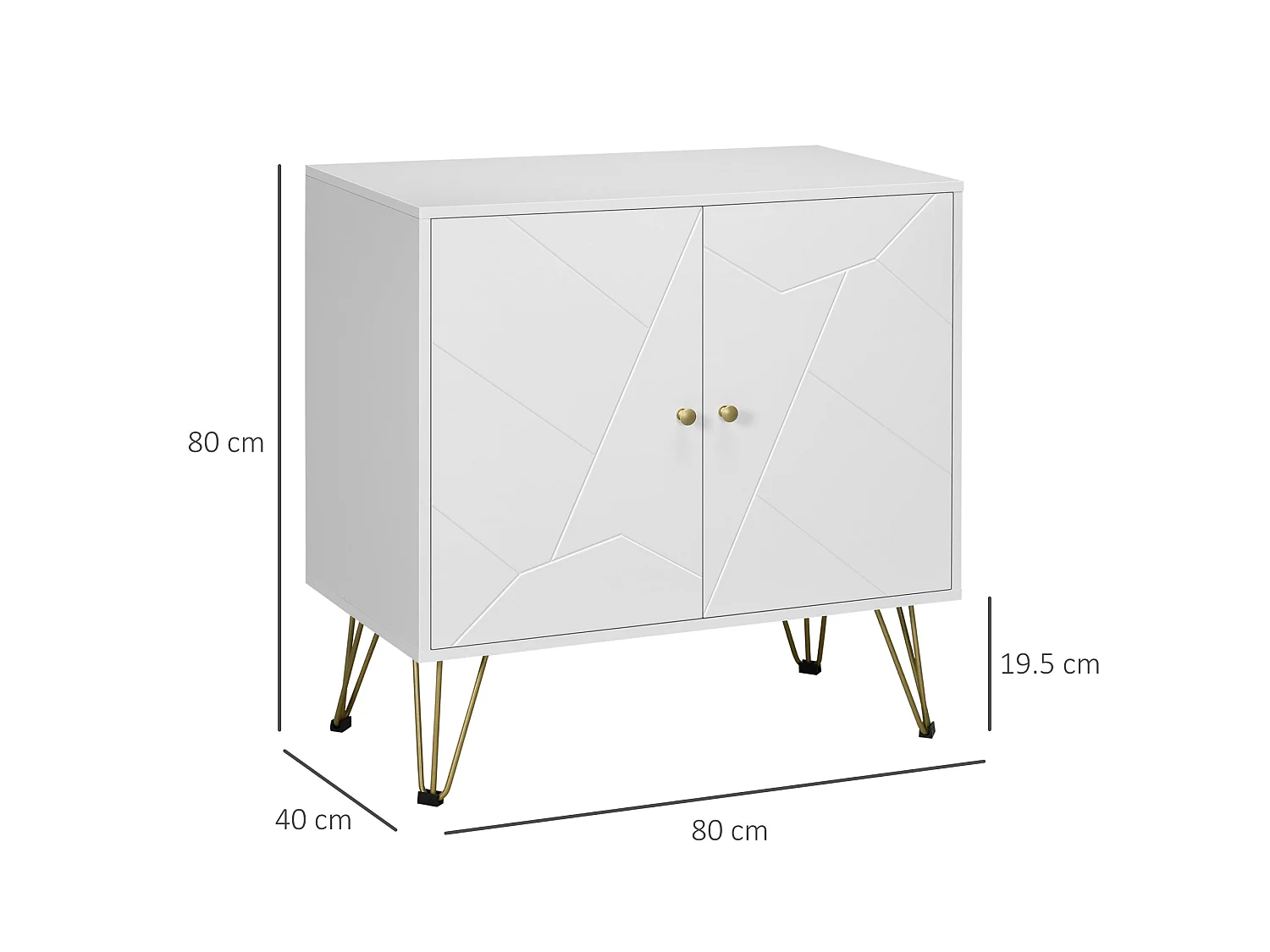 Vifiva Slim White Sideboard with Gold Hairpin Legs 2 Doors