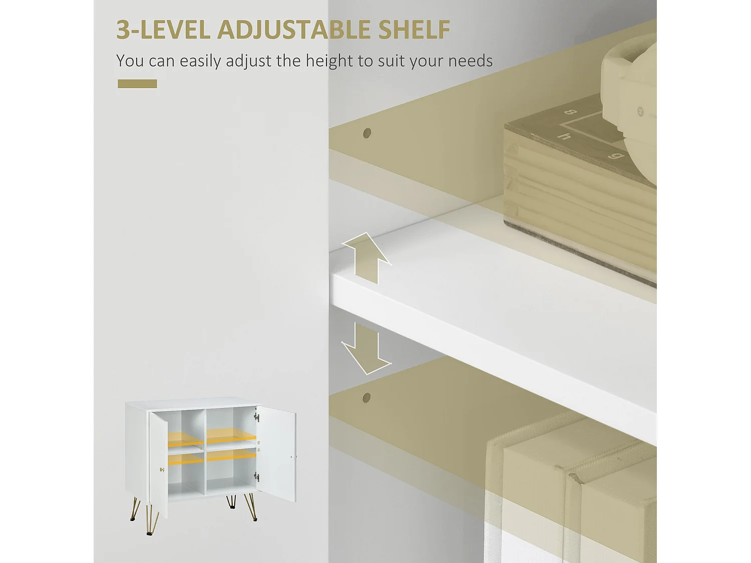 Vifiva Slim White Sideboard with Gold Hairpin Legs 2 Doors