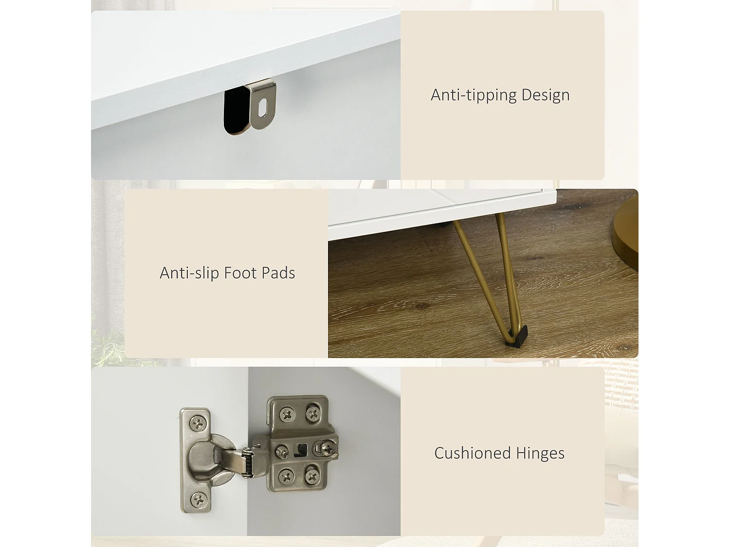 Vifiva Slim White Sideboard with Gold Hairpin Legs 2 Doors