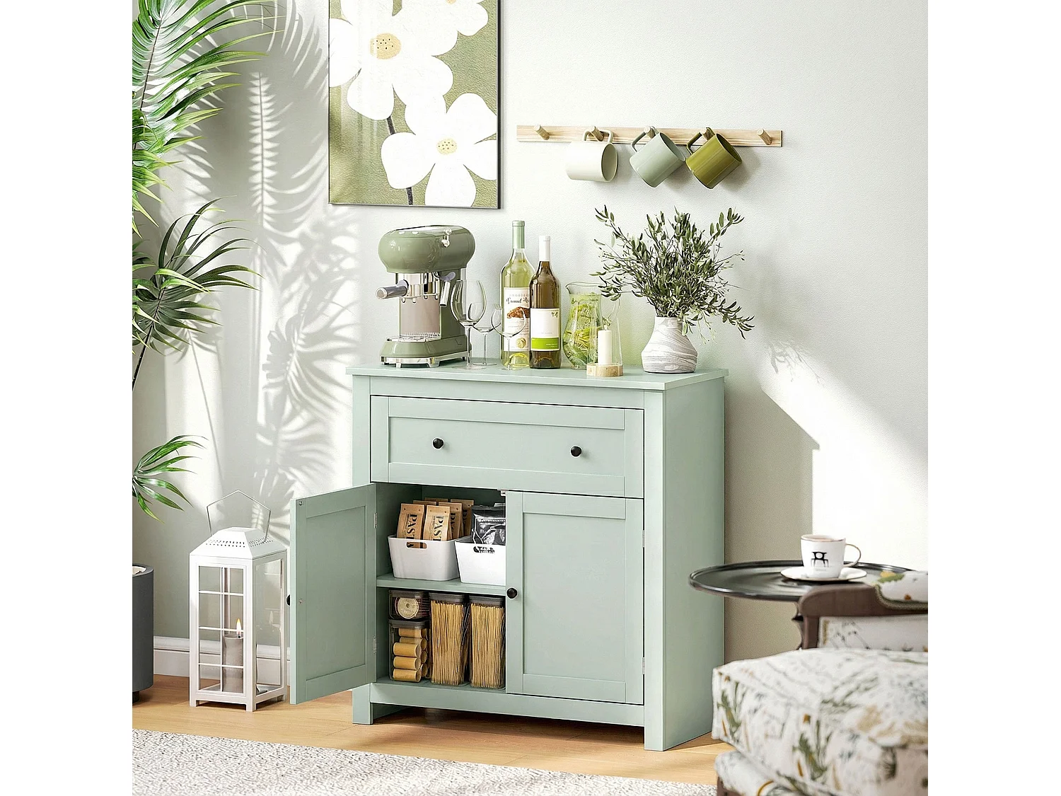 Luhaso Green Modern Sideboard Double Doors Adjustable Shelf Drawer