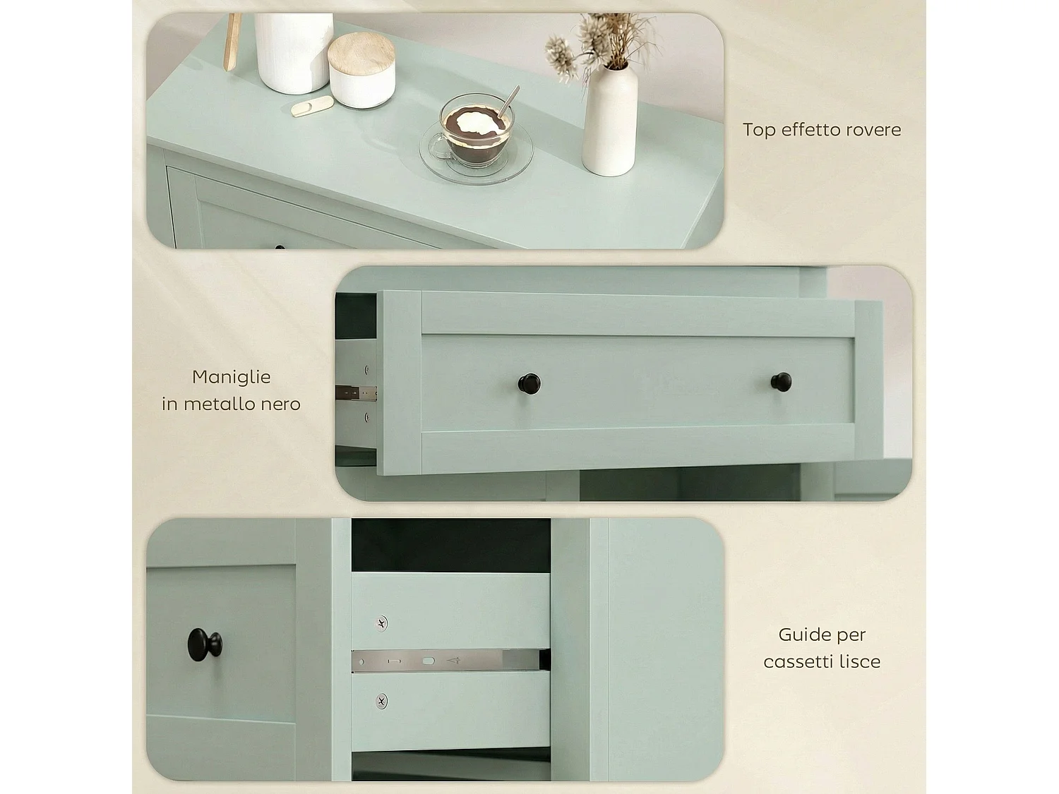 Luhaso Green Modern Sideboard Double Doors Adjustable Shelf Drawer