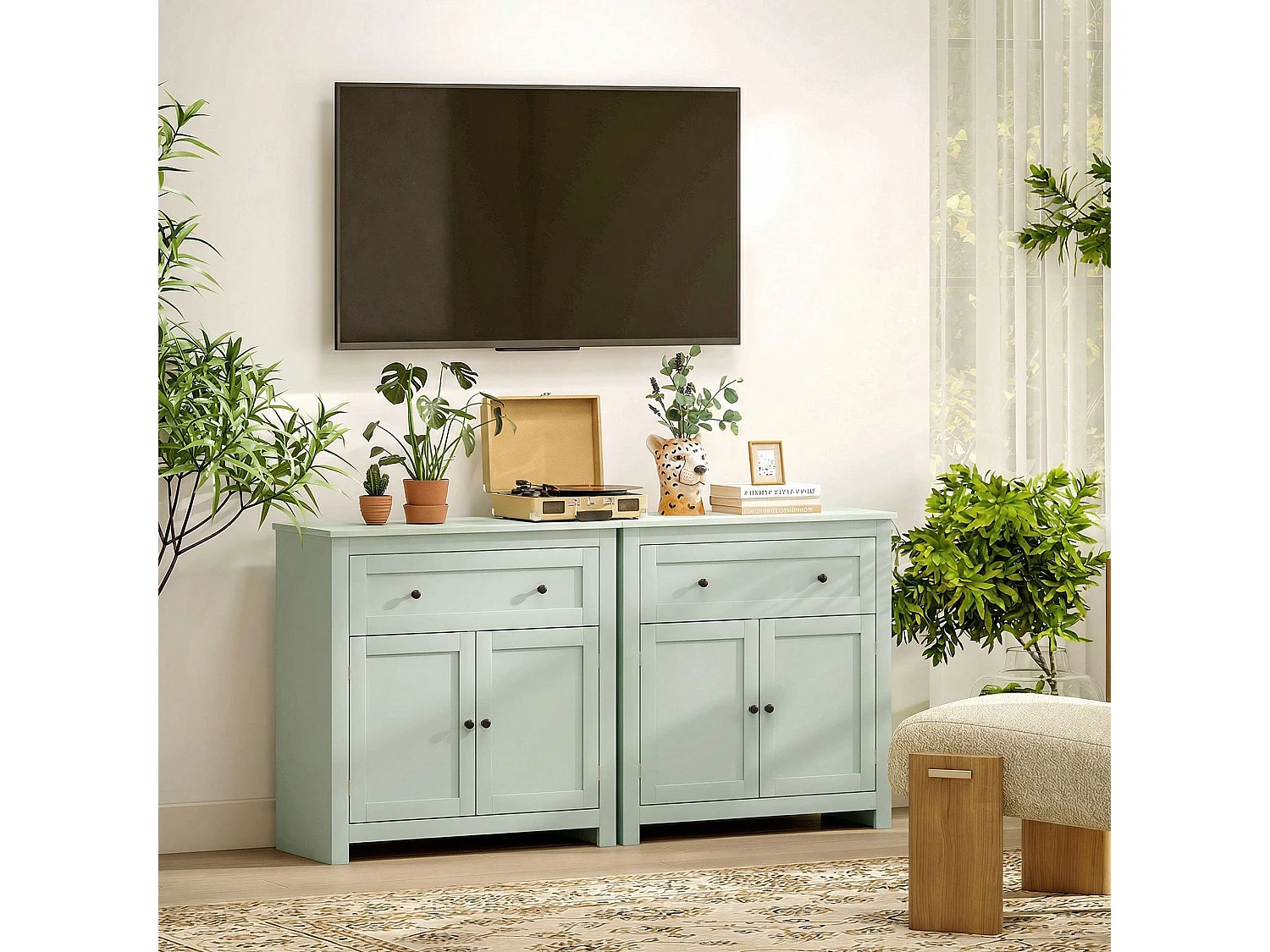 Luhaso Green Modern Sideboard Double Doors Adjustable Shelf Drawer