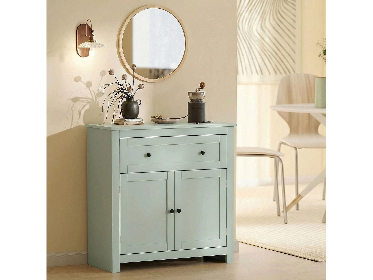 Luhaso Green Modern Sideboard Double Doors Adjustable Shelf Drawer