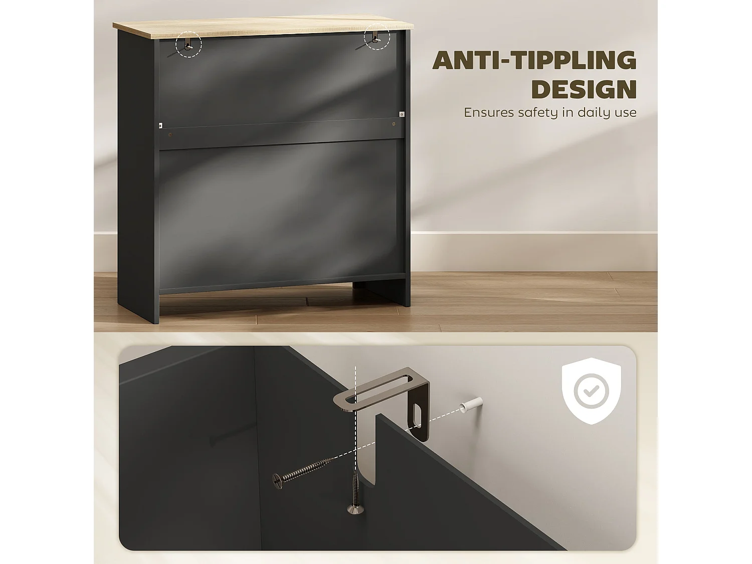 Elrere Black Sideboard Cabinet with Drawer Adjustable Shelf and Double Doors