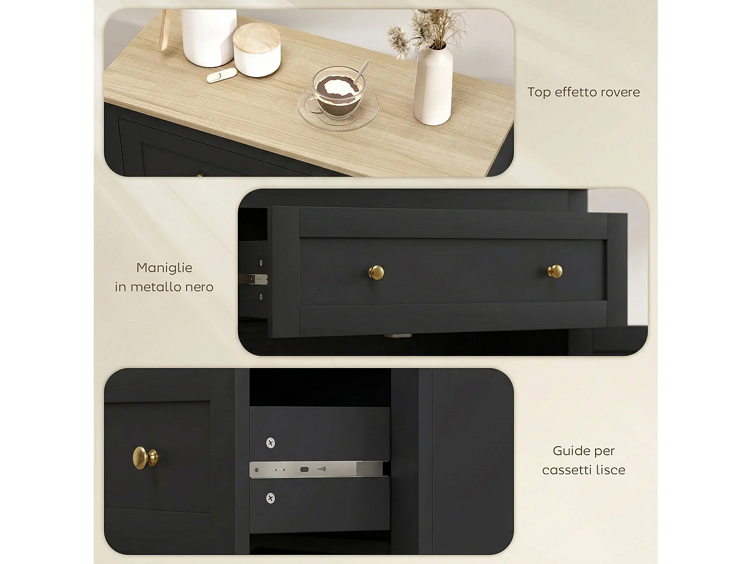 Elrere Black Sideboard Cabinet with Drawer Adjustable Shelf and Double Doors