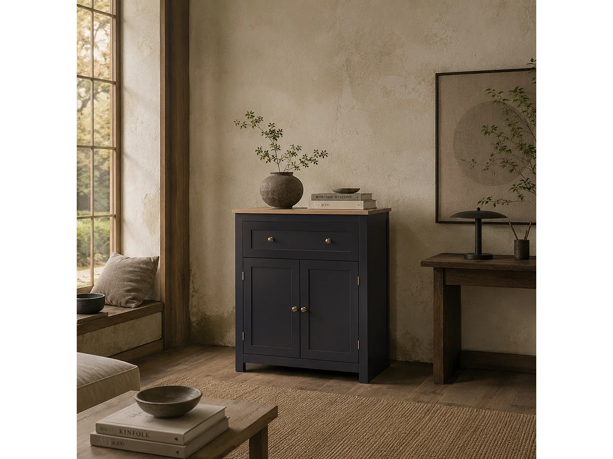 Elrere Black Sideboard Cabinet with Drawer Adjustable Shelf and Double Doors
