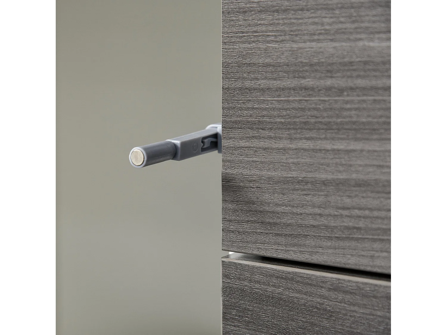 Luel High Gloss White and Light Grey Wood Effect Compact Sideboard 2 Doors Push Open Drawers