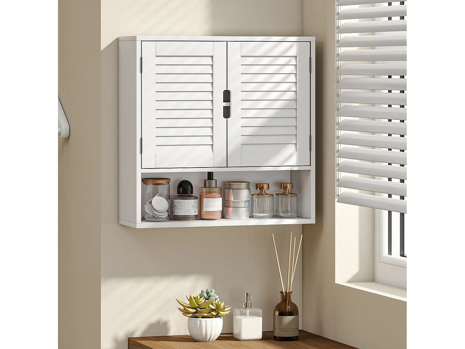 Conono Wall Mounted Bathroom Cabinet White Adjustable Shelf 60 x 20 x 60cm