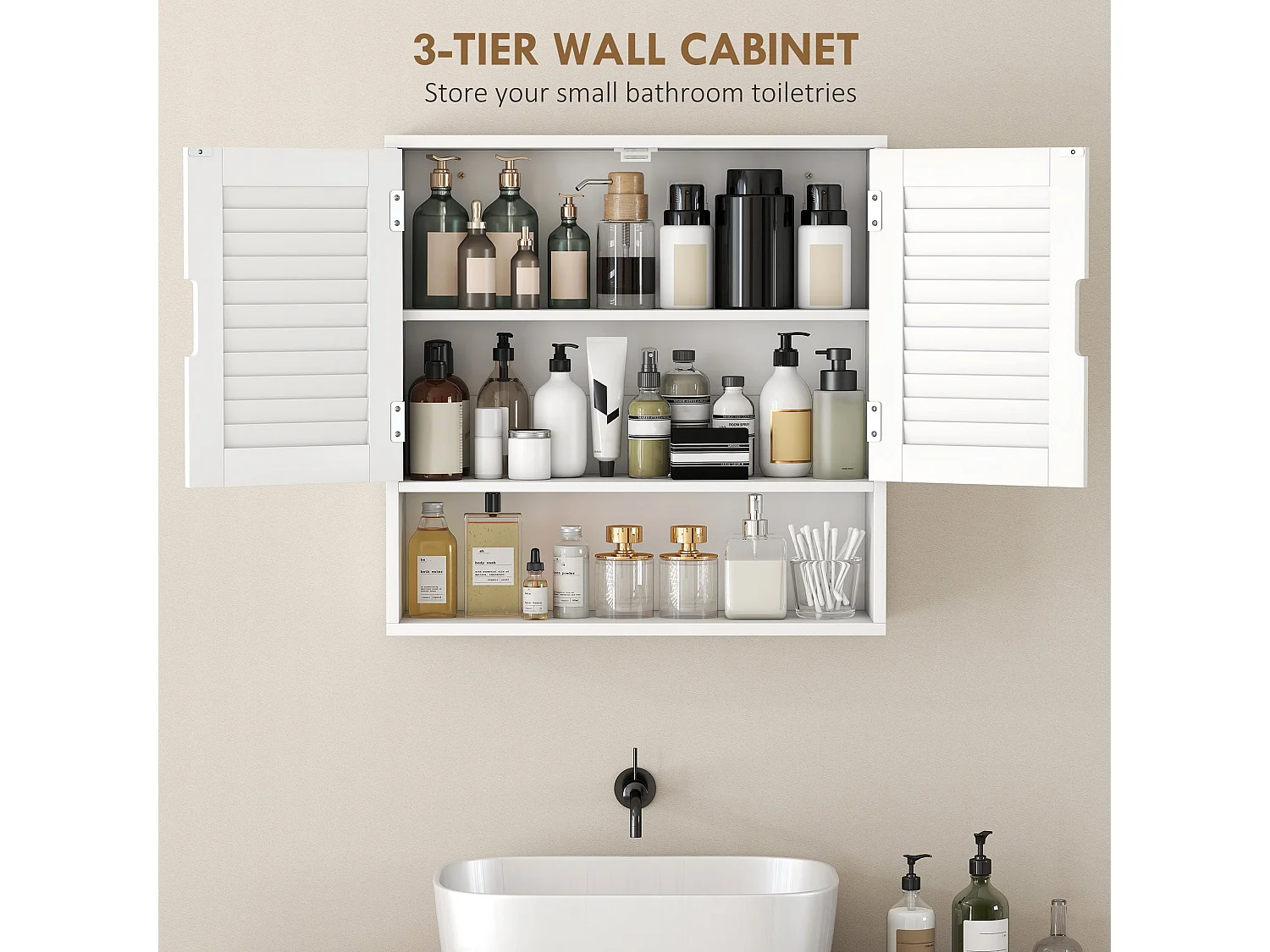 Conono Wall Mounted Bathroom Cabinet White Adjustable Shelf 60 x 20 x 60cm