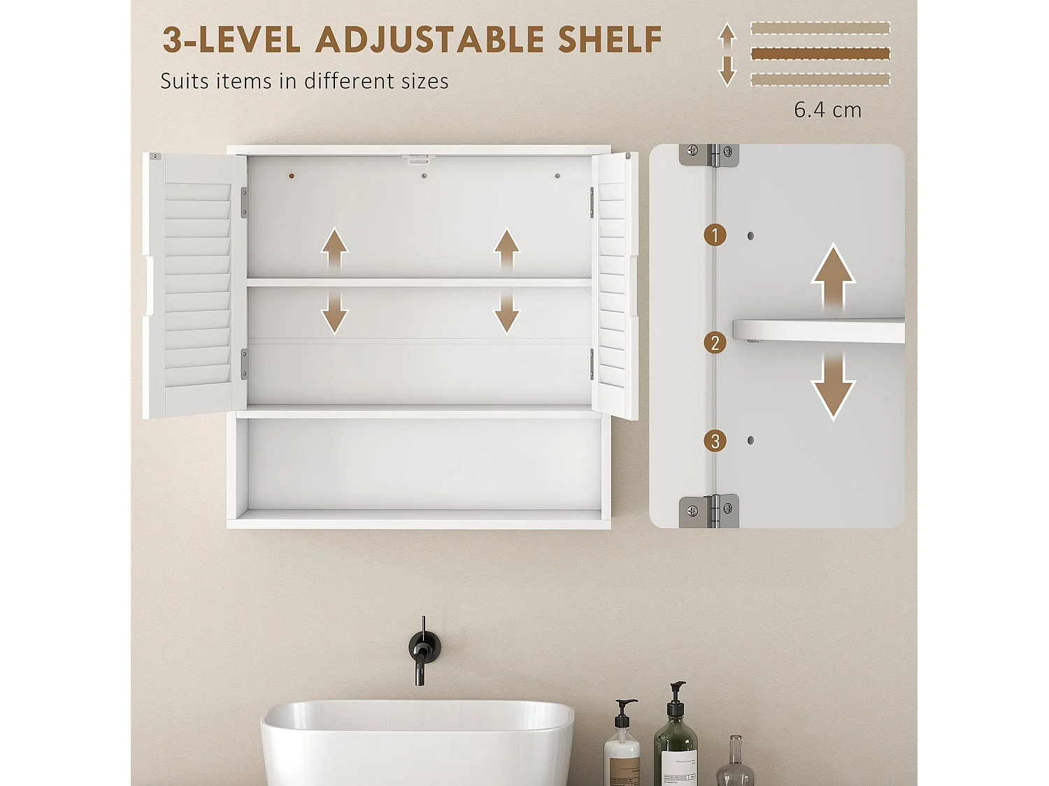 Conono Wall Mounted Bathroom Cabinet White Adjustable Shelf 60 x 20 x 60cm