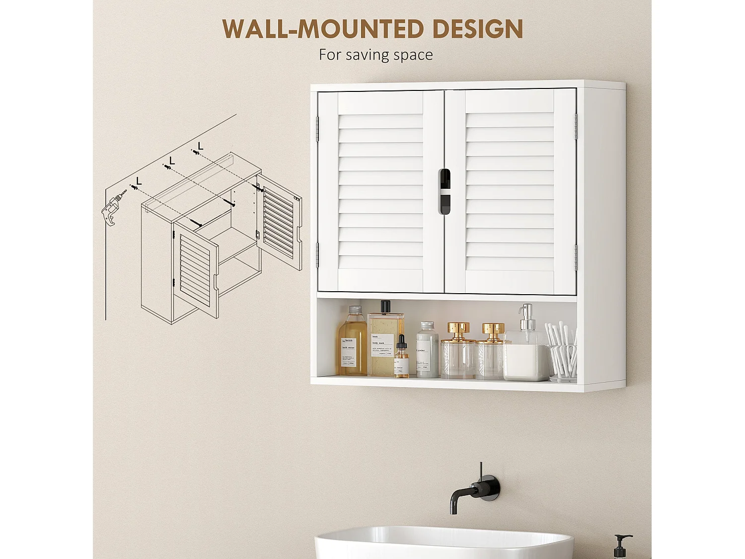 Conono Wall Mounted Bathroom Cabinet White Adjustable Shelf 60 x 20 x 60cm