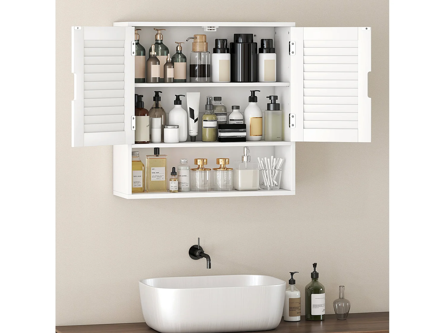 Conono Wall Mounted Bathroom Cabinet White Adjustable Shelf 60 x 20 x 60cm