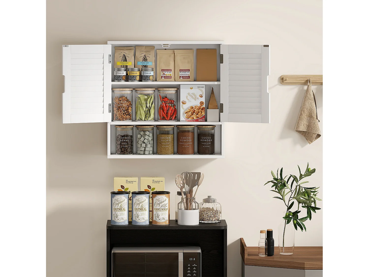Conono Wall Mounted Bathroom Cabinet White Adjustable Shelf 60 x 20 x 60cm