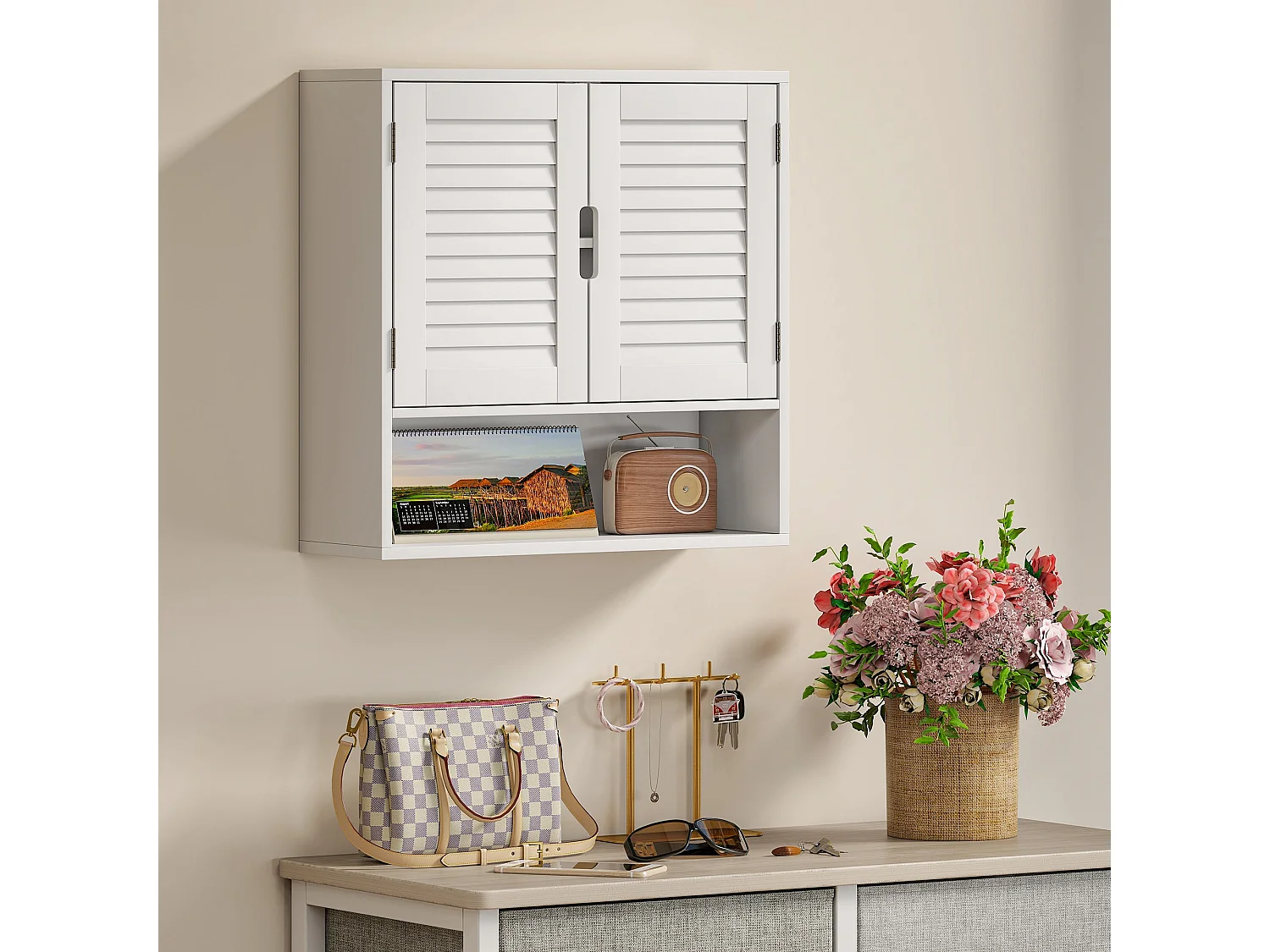 Conono Wall Mounted Bathroom Cabinet White Adjustable Shelf 60 x 20 x 60cm
