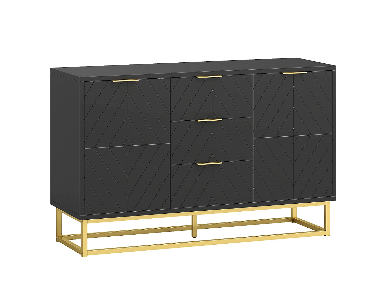 Varase Black Sideboard 120cm 3 Drawers 2 Doors Gold Tone Accents