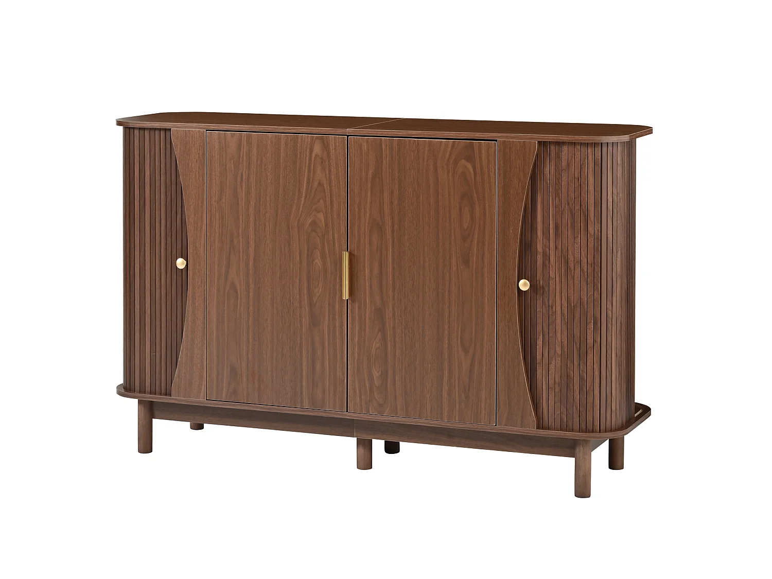 Nowoczesna komoda 140x40x88 cm - 2 drzwi przesuwne i 2 drzwi uchylne - wykończenie drewnopodobne - MDF - brązowy