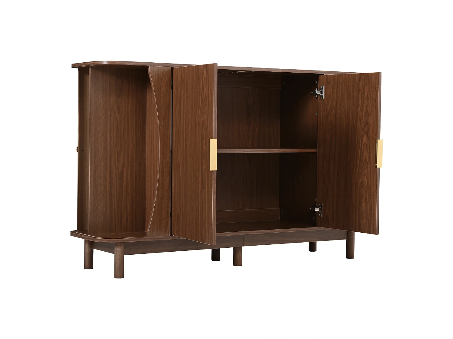 Nowoczesna komoda 140x40x88 cm - 2 drzwi przesuwne i 2 drzwi uchylne - wykończenie drewnopodobne - MDF - brązowy