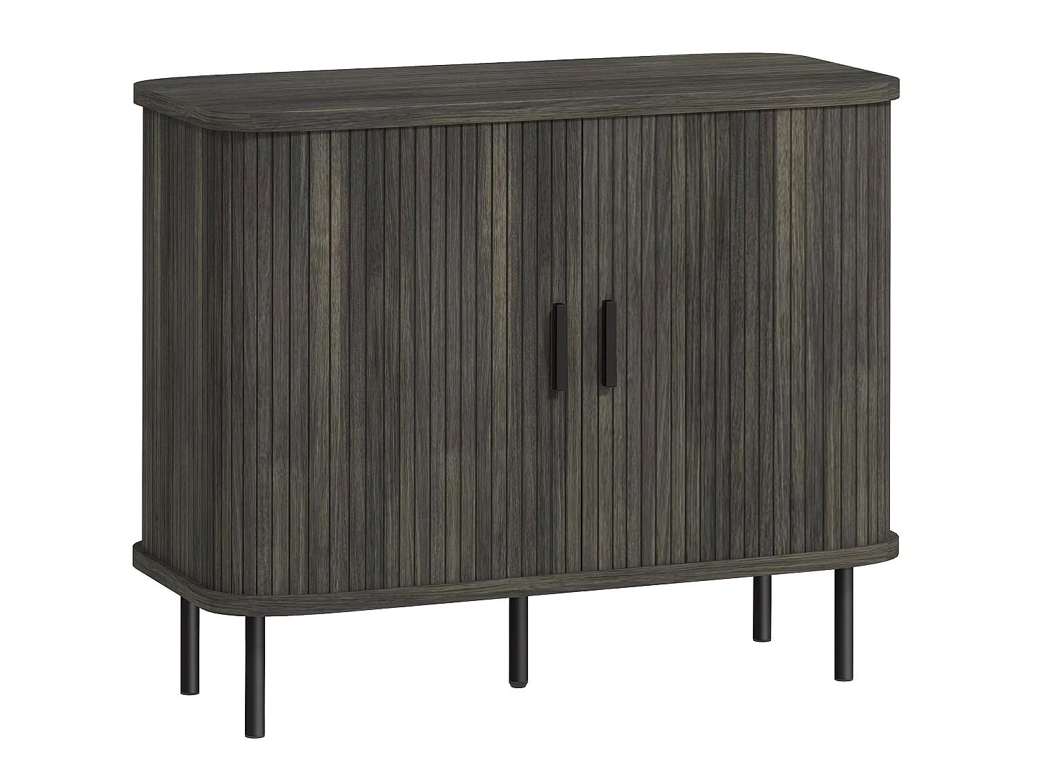 Tayoyo Grey Mid Century Sideboard Slatted Tambour Sliding Doors Steel Legs