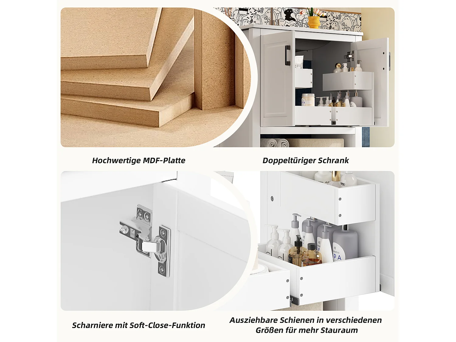 Bathroom cabinet with ceramic sink - 2 doors and open shelves - 76.5x47x83 cm - lacquered finish - white