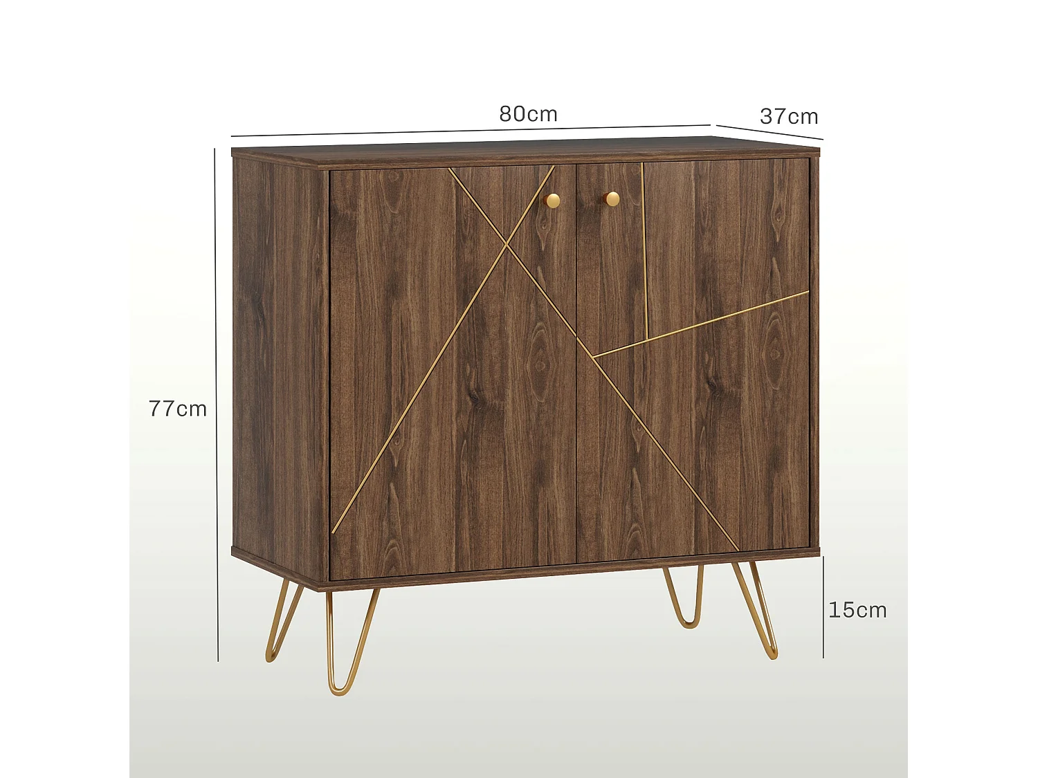 Fafi Napa Brown Sideboard with Gold Lines and Hairpin Legs