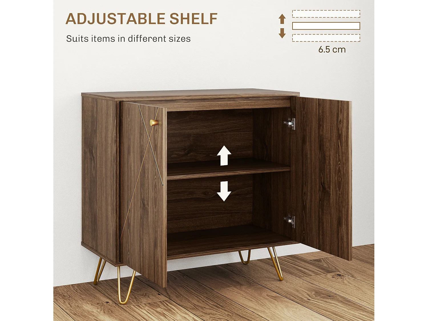 Fafi Napa Brown Sideboard with Gold Lines and Hairpin Legs