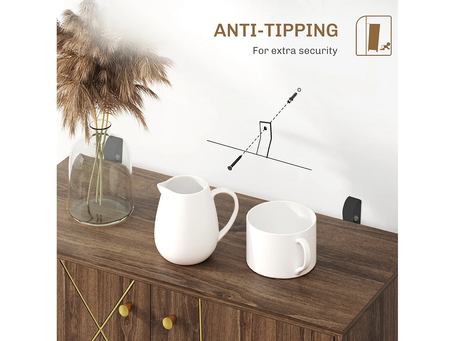 Fafi Napa Brown Sideboard with Gold Lines and Hairpin Legs