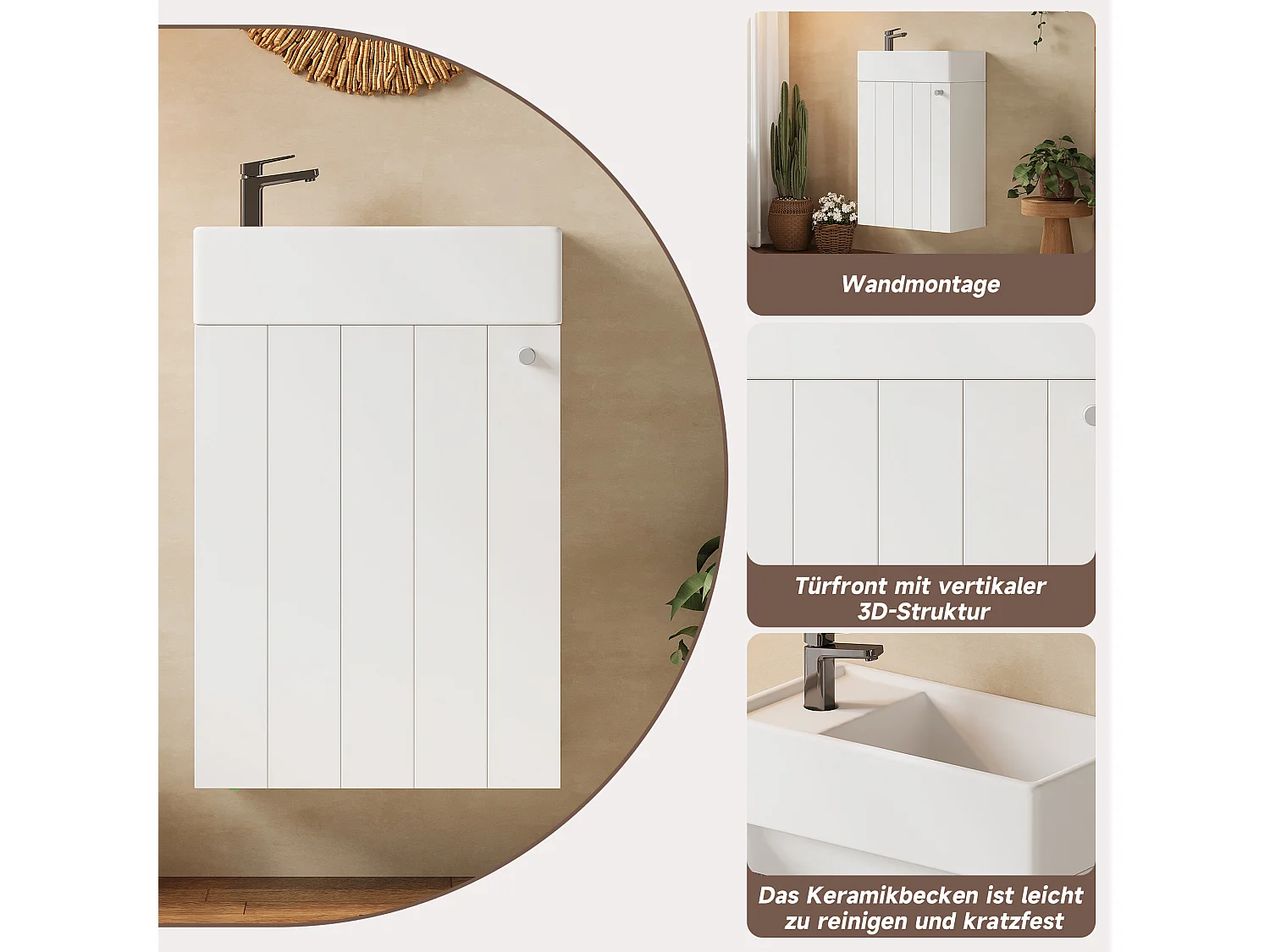 Meuble de salle de bain mural avec vasque en céramique - 41x23x62,5 cm - Finition peinte imperméable - 1 porte - Blanc