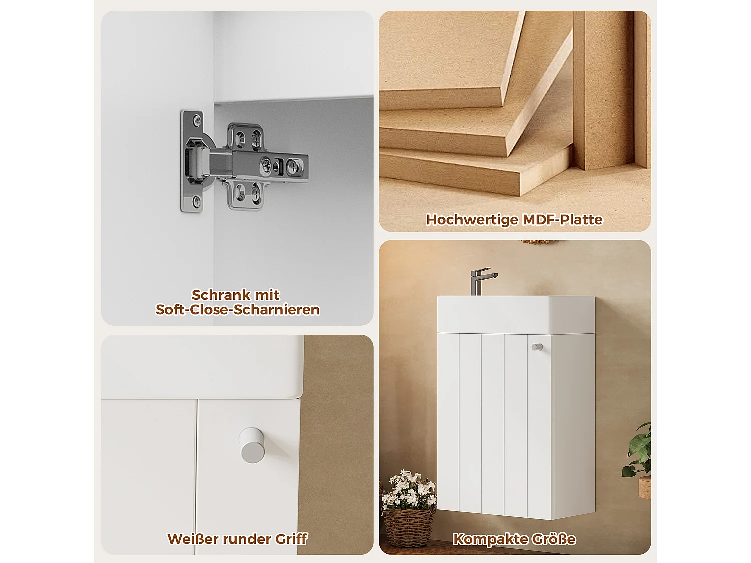 Meuble de salle de bain mural avec vasque en céramique - 41x23x62,5 cm - Finition peinte imperméable - 1 porte - Blanc