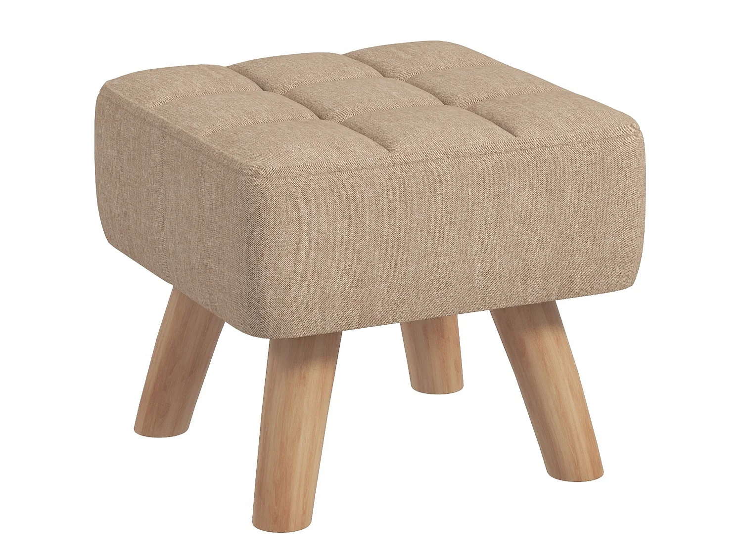 Luluva Linen Look Light Brown Square Footstool Padded Diamond Tufted