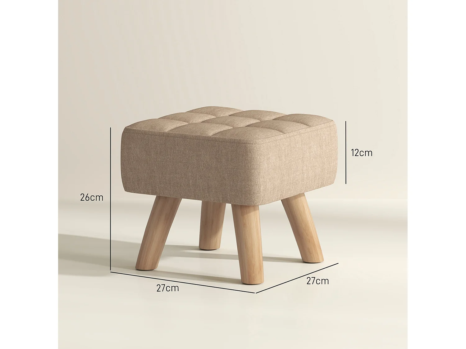 Luluva Linen Look Light Brown Square Footstool Padded Diamond Tufted