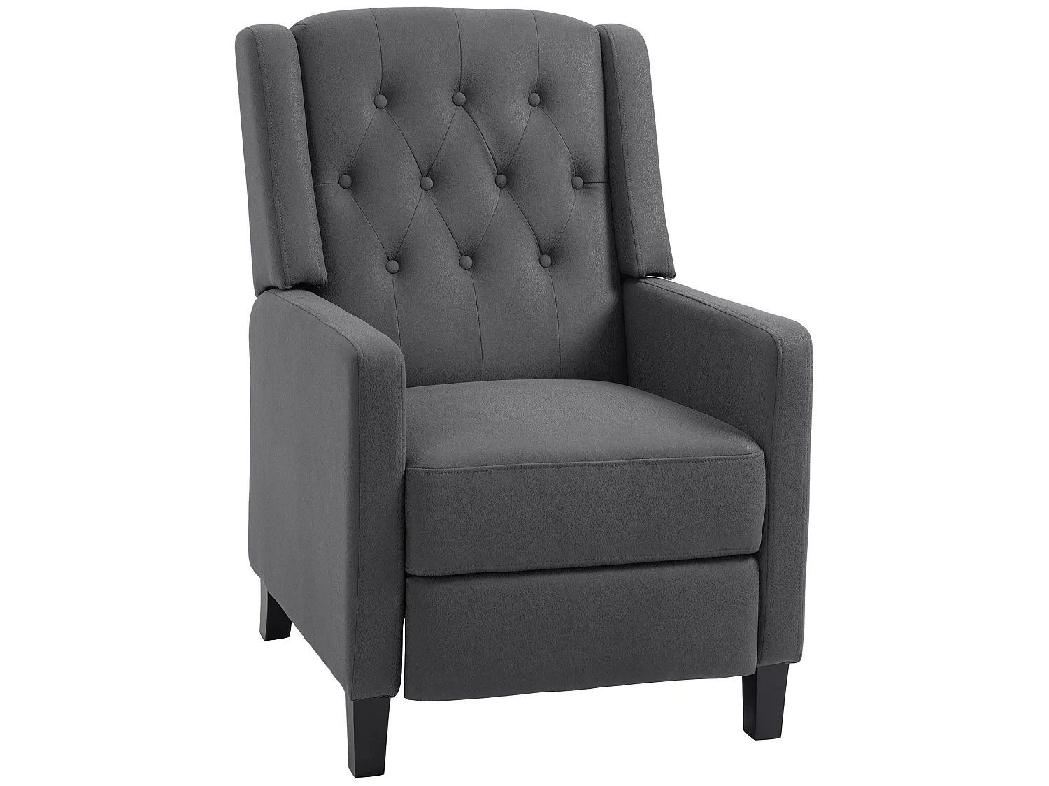 Lino Charcoal Grey Button Tufted Microfibre Recliner Armchair with Footrest