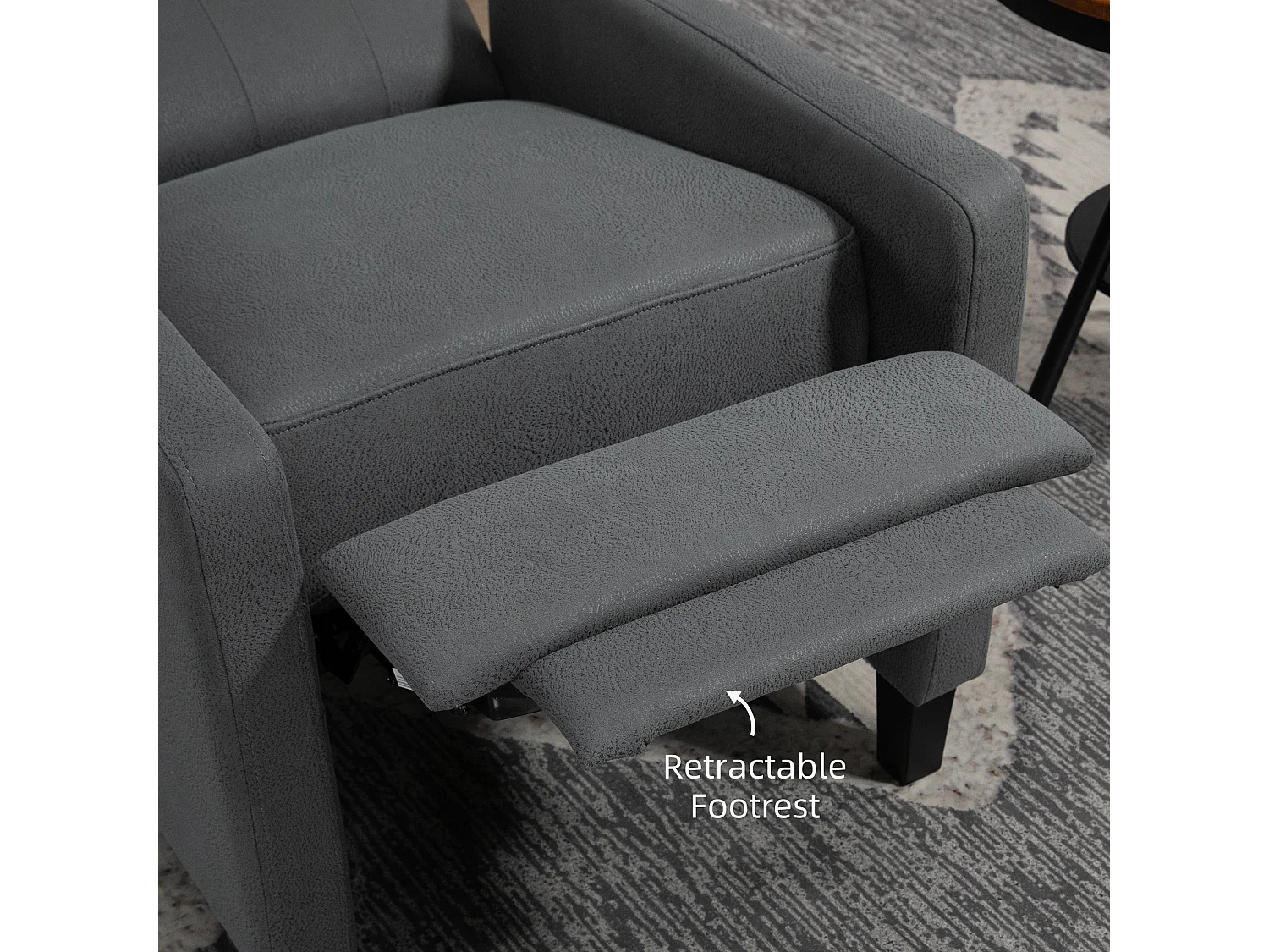 Lino Charcoal Grey Button Tufted Microfibre Recliner Armchair with Footrest
