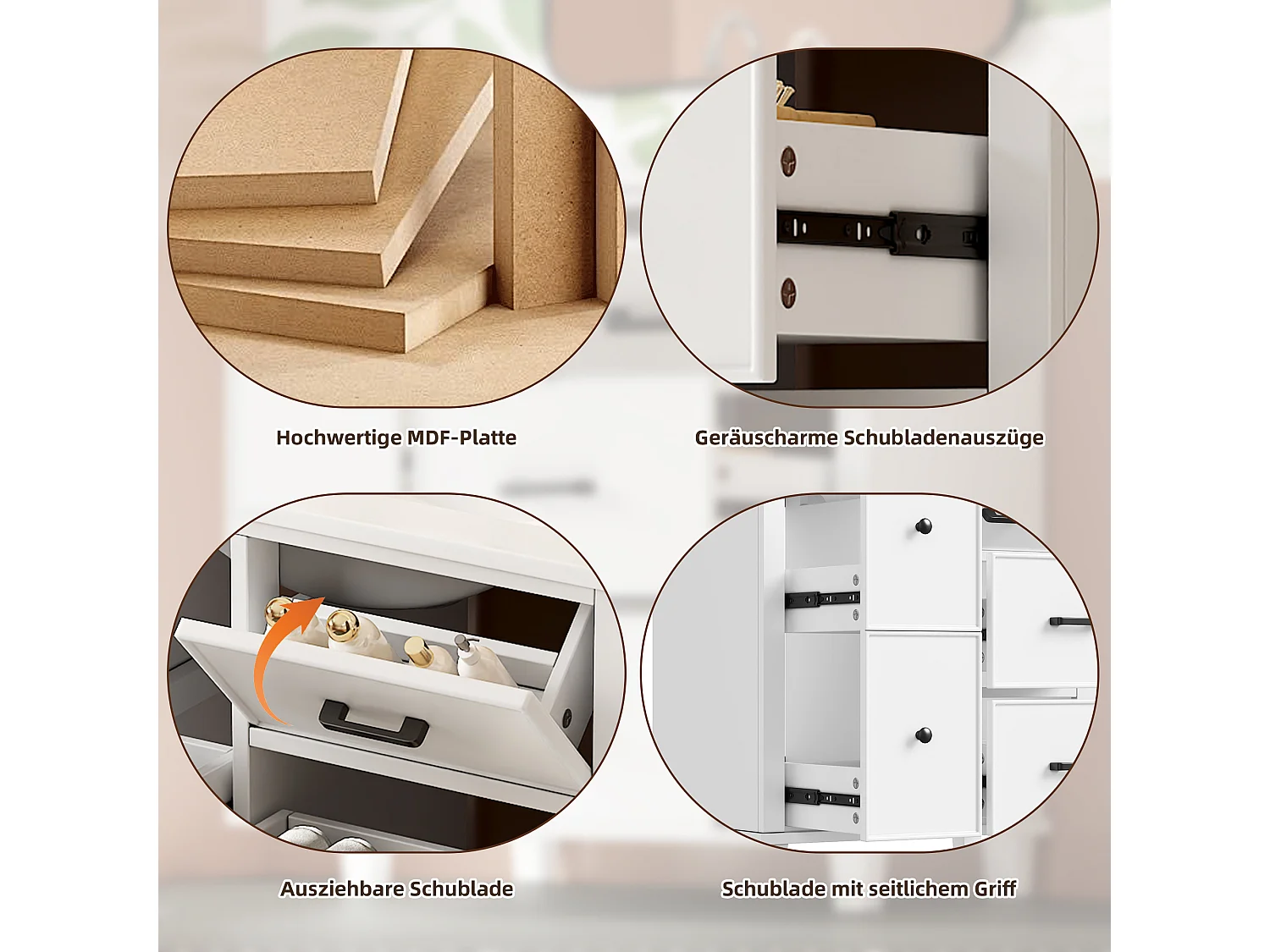 Bathroom cabinet with ceramic sink - 76.5x47x83 cm - with 5 drawers - lacquered finish - white