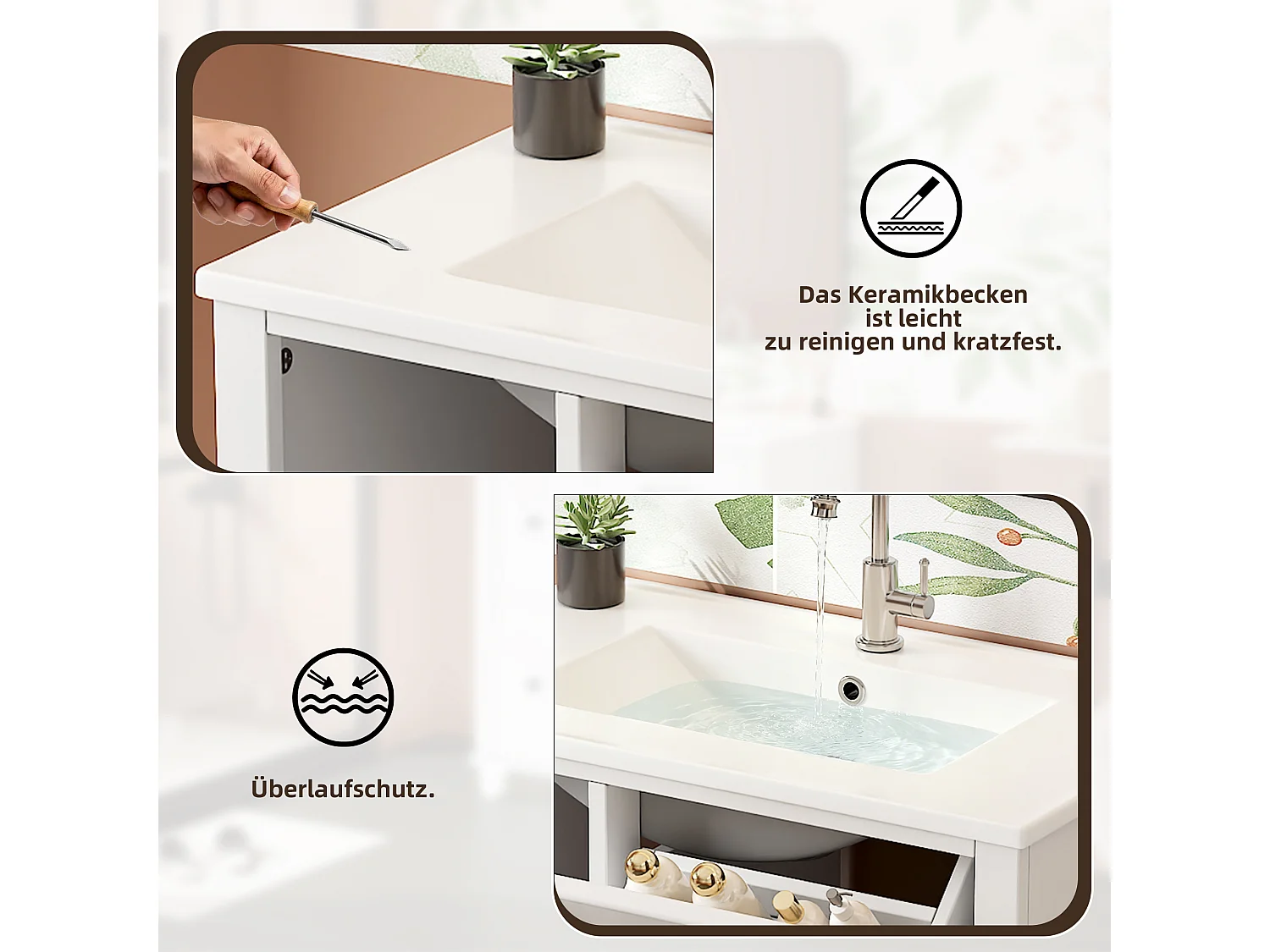 Bathroom cabinet with ceramic sink - 76.5x47x83 cm - with 5 drawers - lacquered finish - white