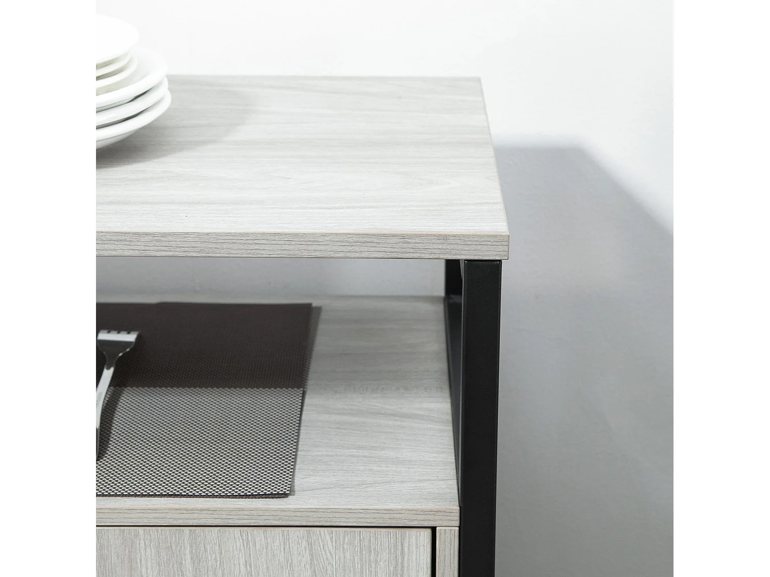 Vara Light Grey Sideboard with Powder Coated Steel Frame 2 Doors and 4 Adjustable Shelves