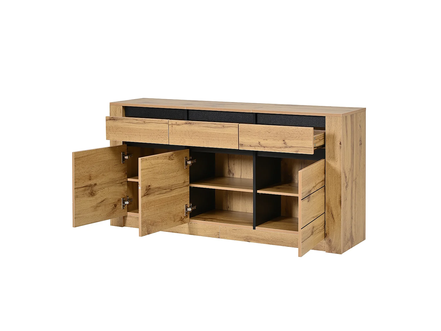 Buffet moderne 135×35×70 cm - Commode 3 tiroirs et 3 portes - Finition bois - Panneaux de particules - Naturel