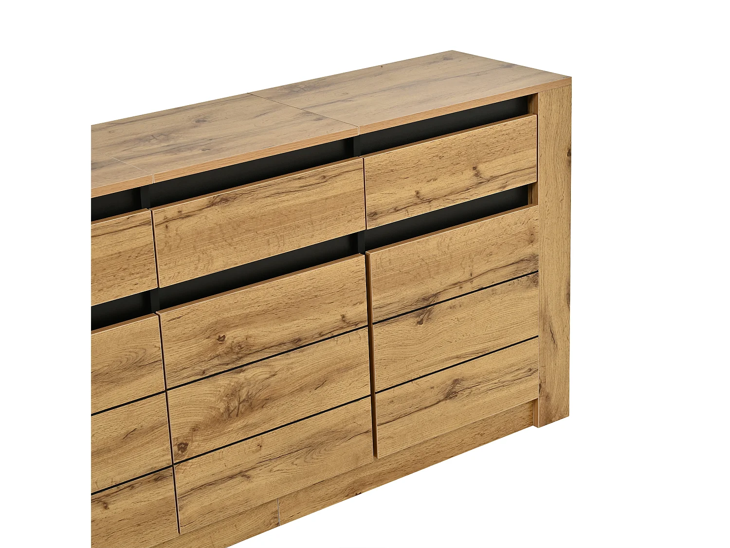 Buffet moderne 135×35×70 cm - Commode 3 tiroirs et 3 portes - Finition bois - Panneaux de particules - Naturel