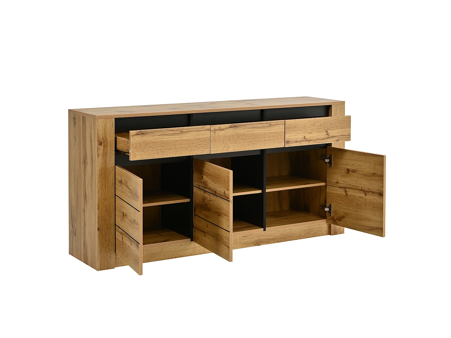 Modern dressoir 140 × 35 × 70 cm - ladekast met 3 lades en 3 deuren - houtafwerking - spaanplaat - naturel