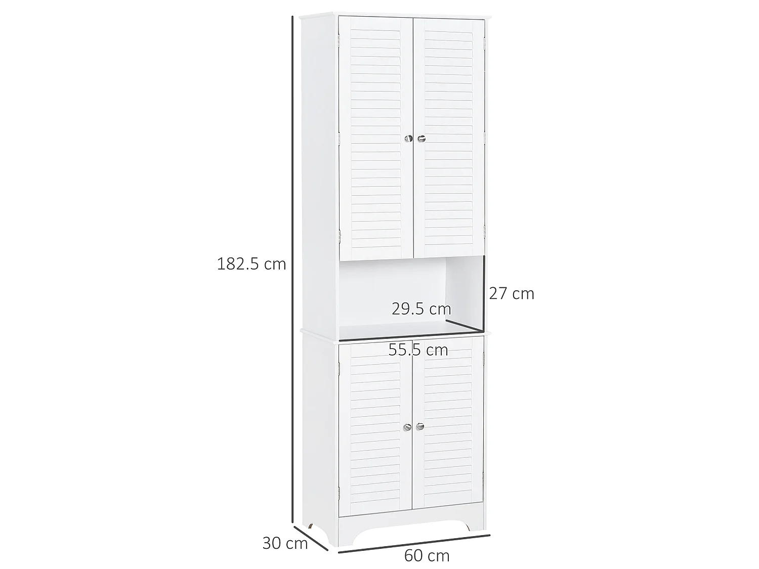 Vihave Tall Freestanding Bathroom Cabinet with Shutter Doors and Raised Base White