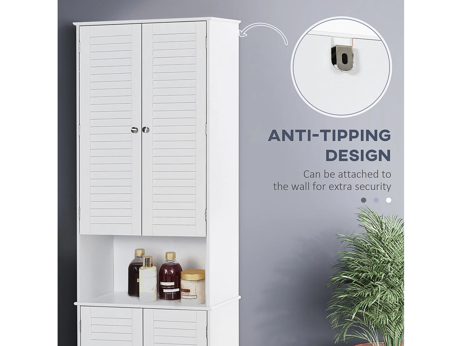 Vihave Tall Freestanding Bathroom Cabinet with Shutter Doors and Raised Base White