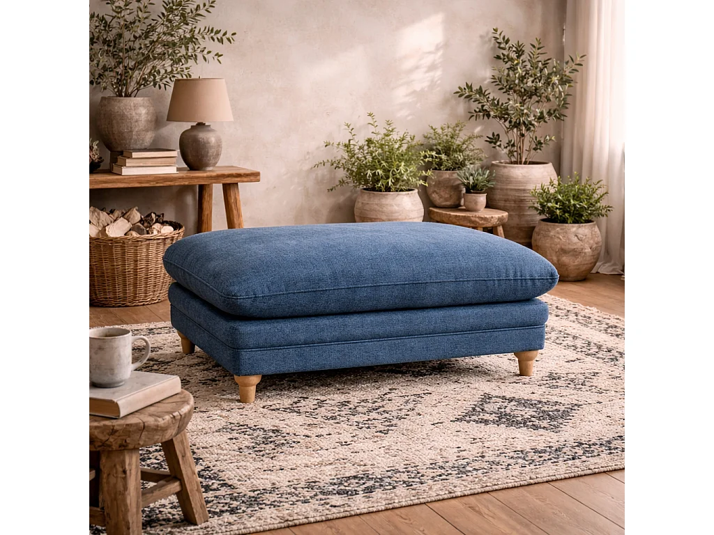 Bambola Retro Rectangular Denim Chenille Footstool Cushioned Ottoman