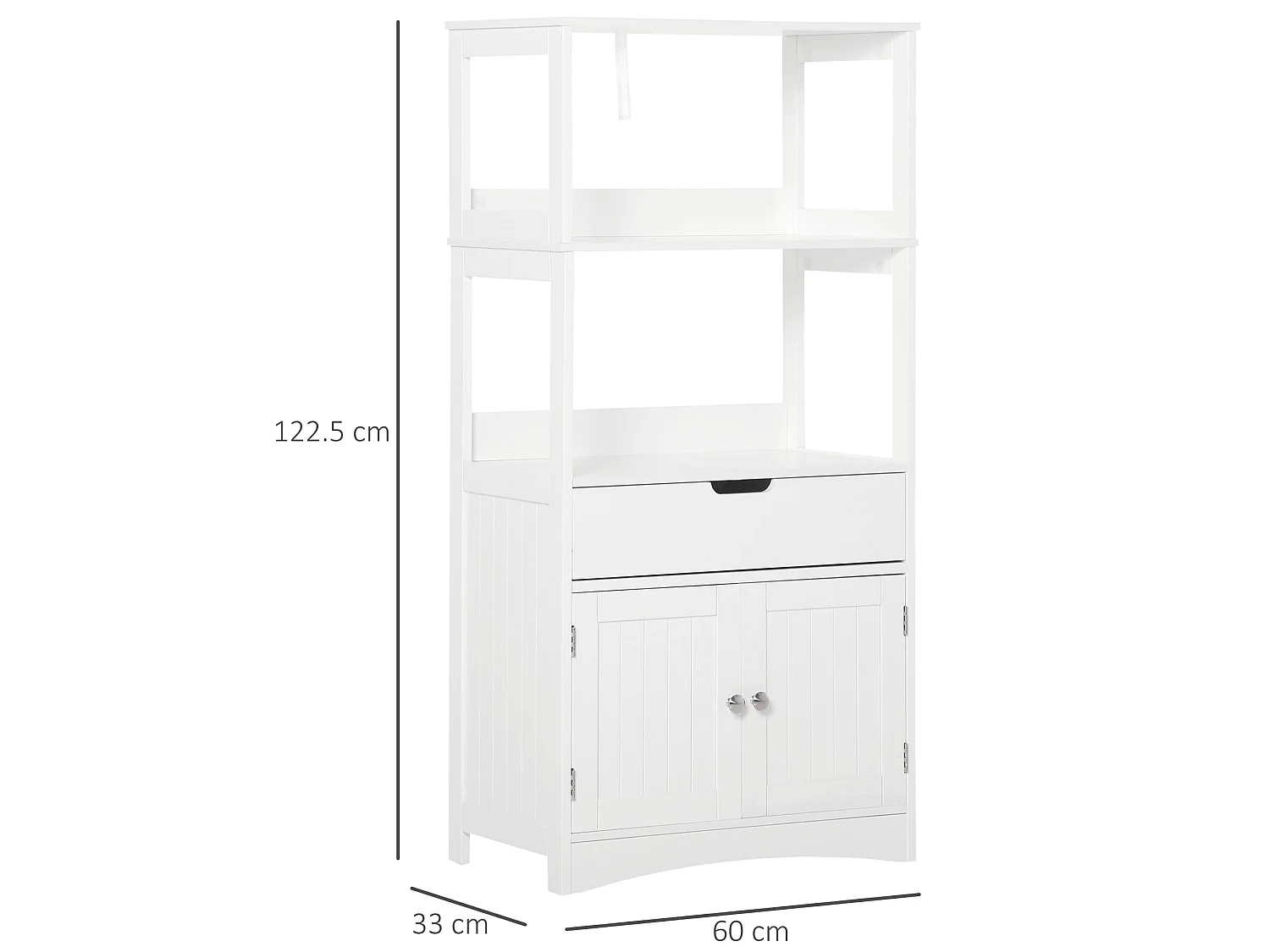 Disarike White Freestanding Storage Cabinet Shelves Drawer and Double Doors 60x33x122.5cm