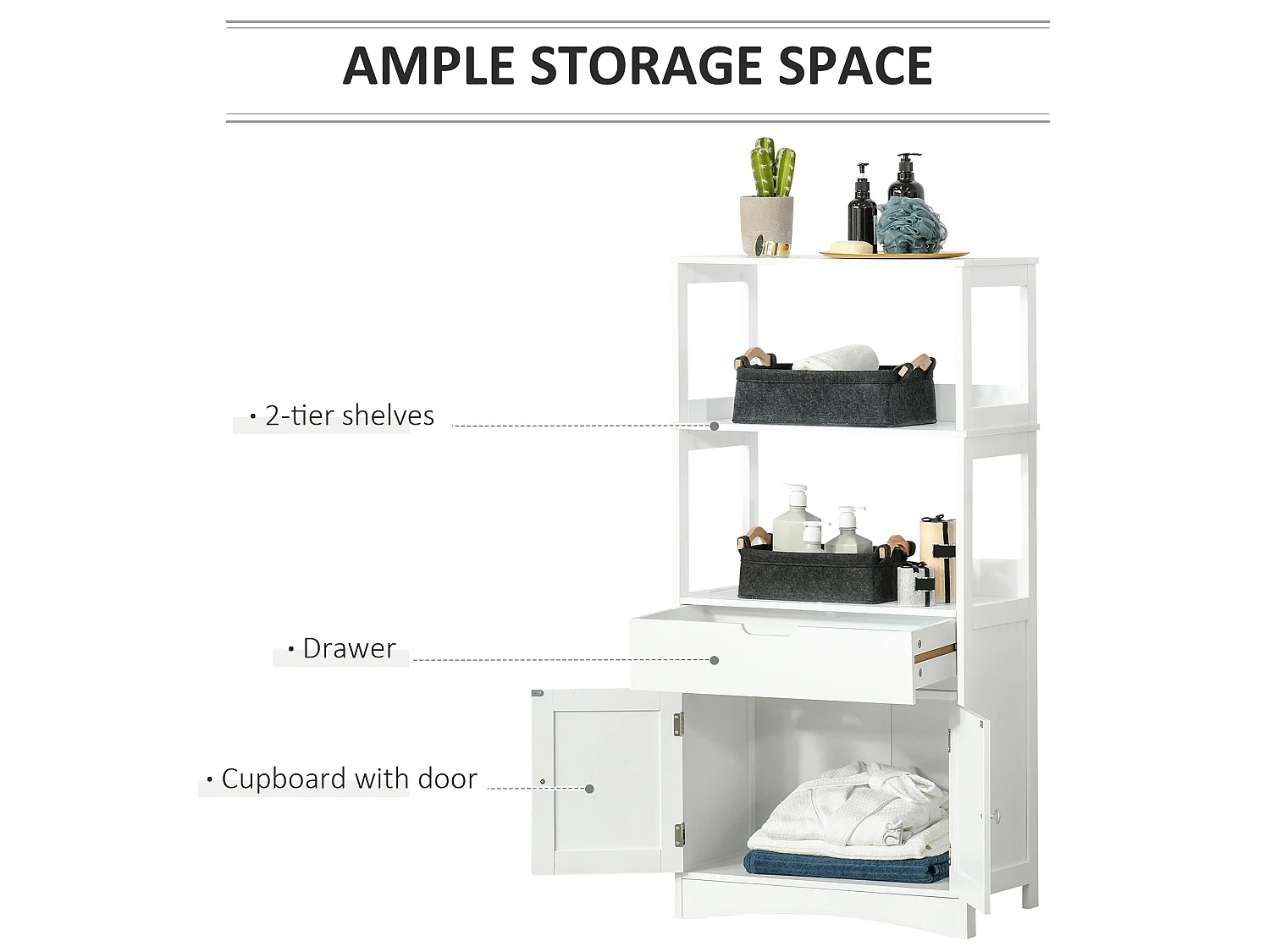 Disarike White Freestanding Storage Cabinet Shelves Drawer and Double Doors 60x33x122.5cm