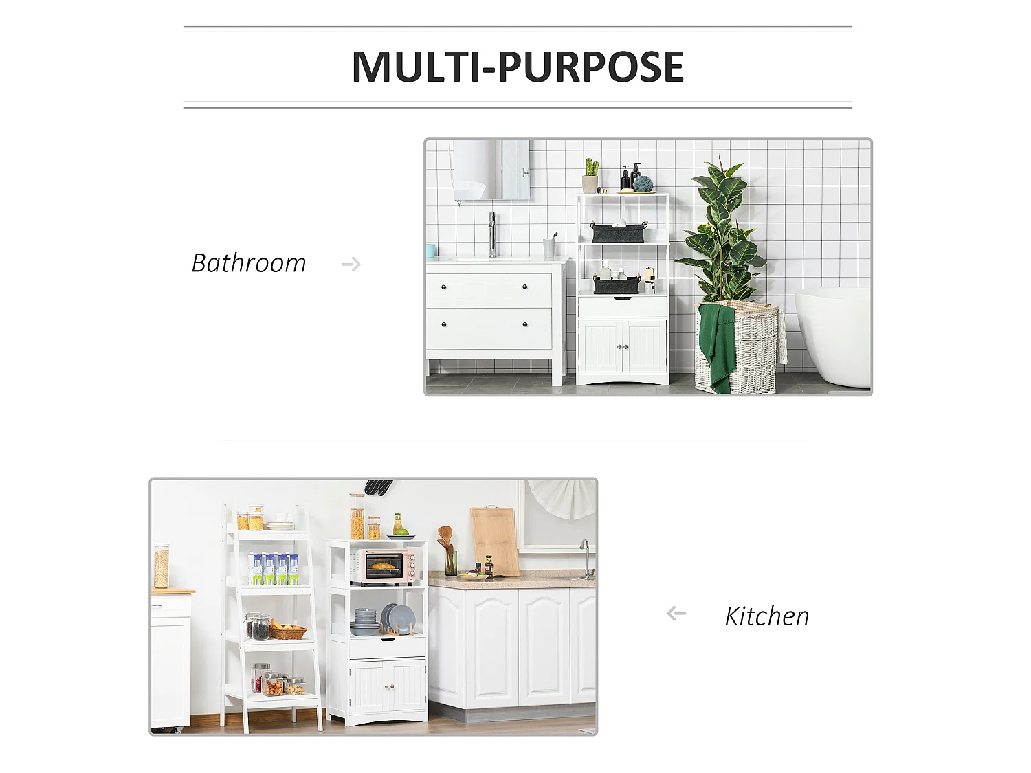 Disarike White Freestanding Storage Cabinet Shelves Drawer and Double Doors 60x33x122.5cm