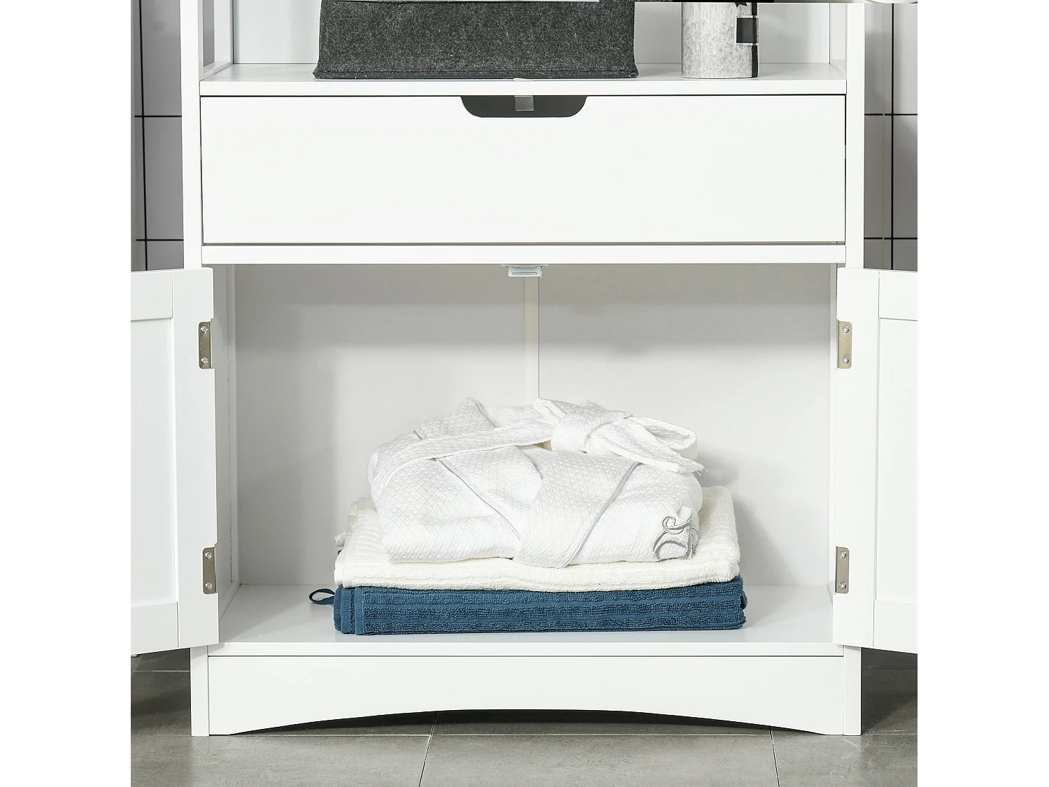 Disarike White Freestanding Storage Cabinet Shelves Drawer and Double Doors 60x33x122.5cm