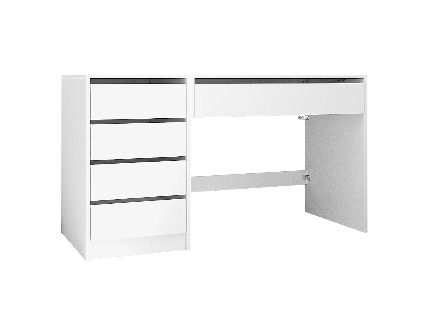 Bureau/Coiffeuse avec 4 tiroirs- 120x50x78-92 cm - Plateau réglable en hauteur - Rangement dissimulé - Blanc