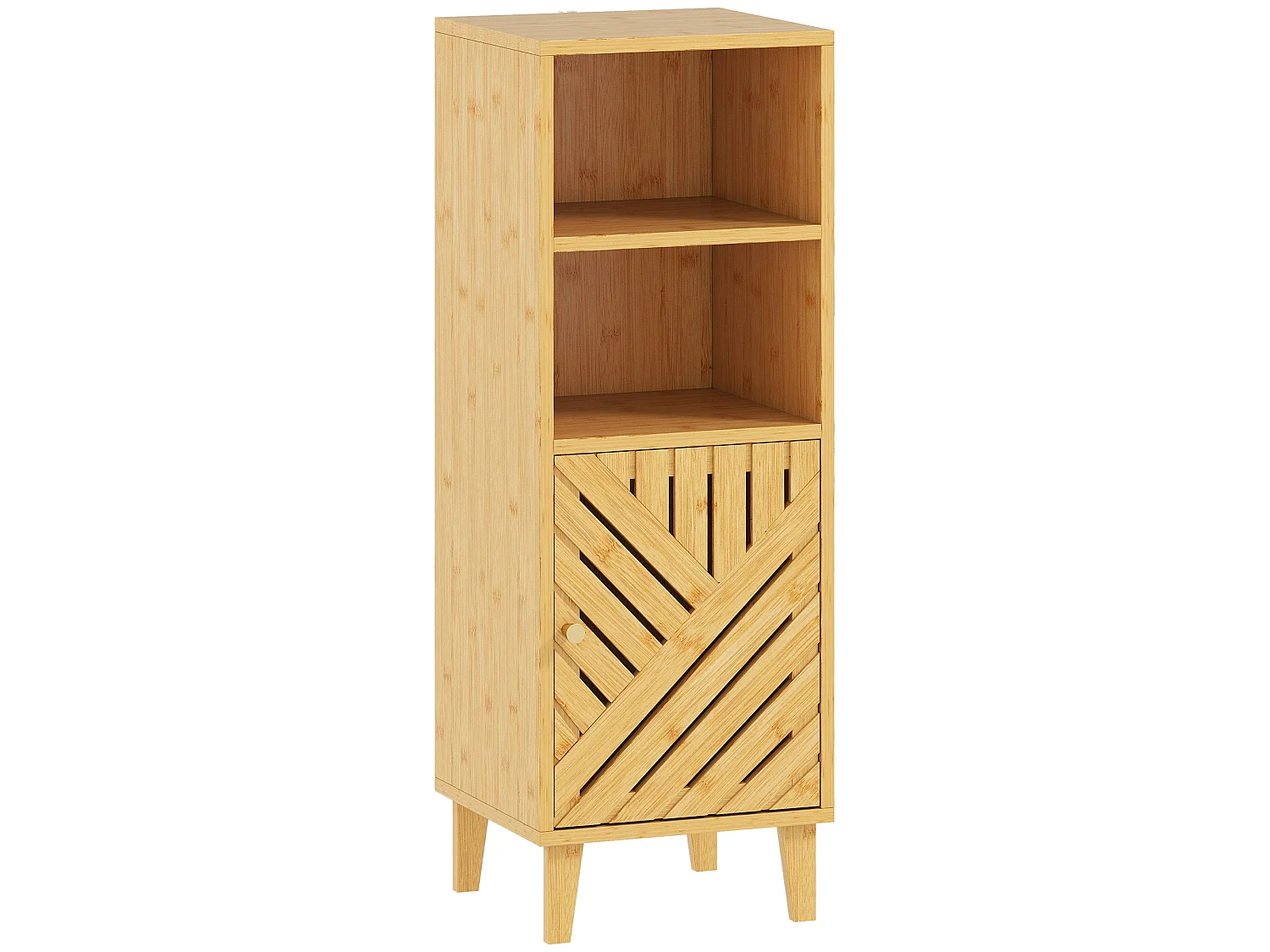 Mire Slim Freestanding Bathroom Cabinet Natural Wood Finish with Bamboo Door and Legs