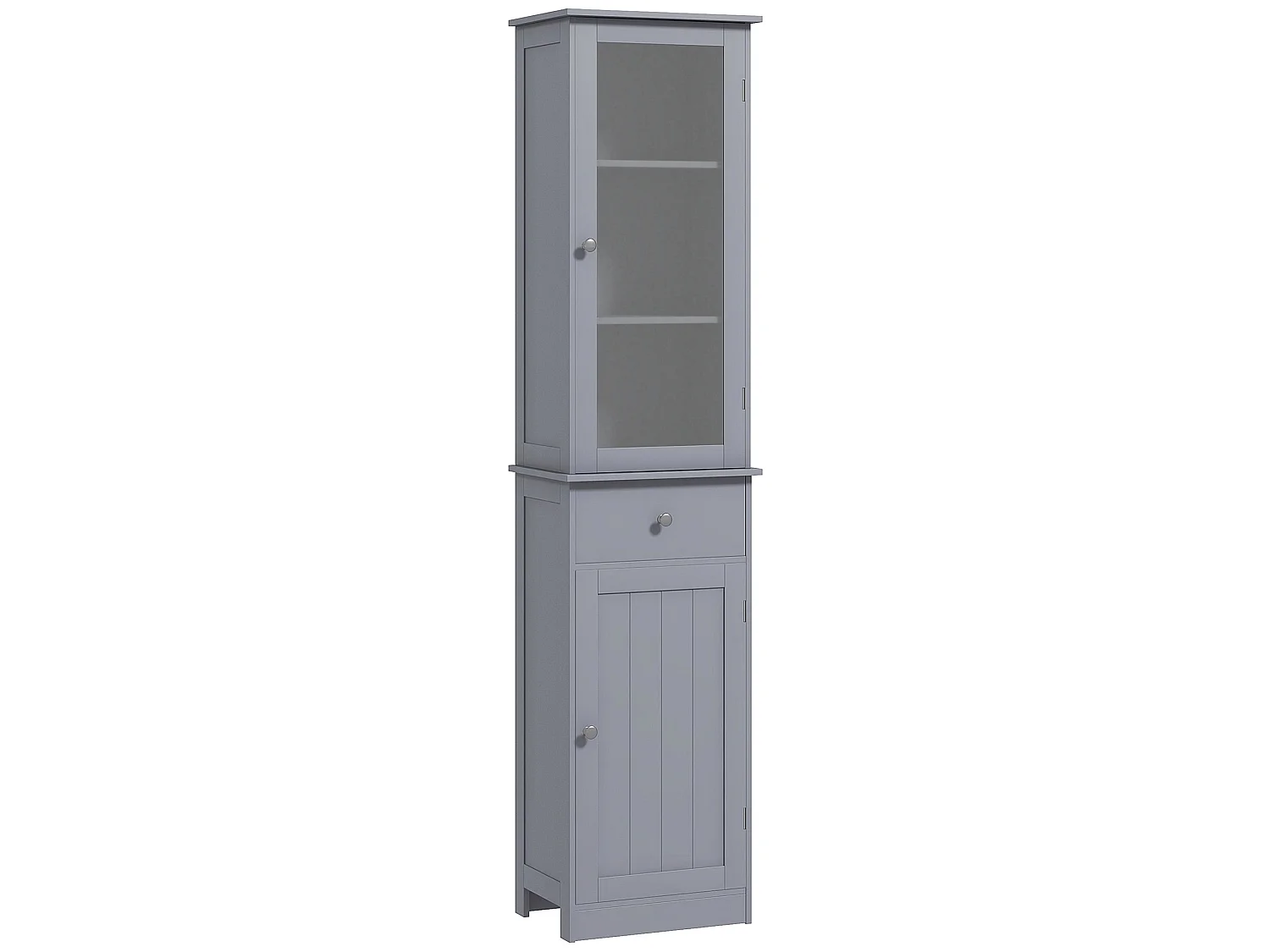 Zira Tall Slim Grey Bathroom Storage Cabinet Shelves Drawer and Door